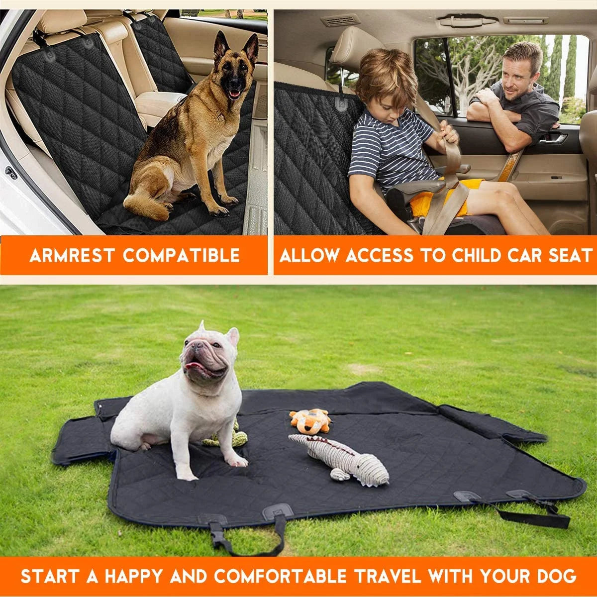 Pet Dog Car Seat Cover for Back Seat Truck Seat Waterproof Protective Cover with 2 Safety Straps - Black