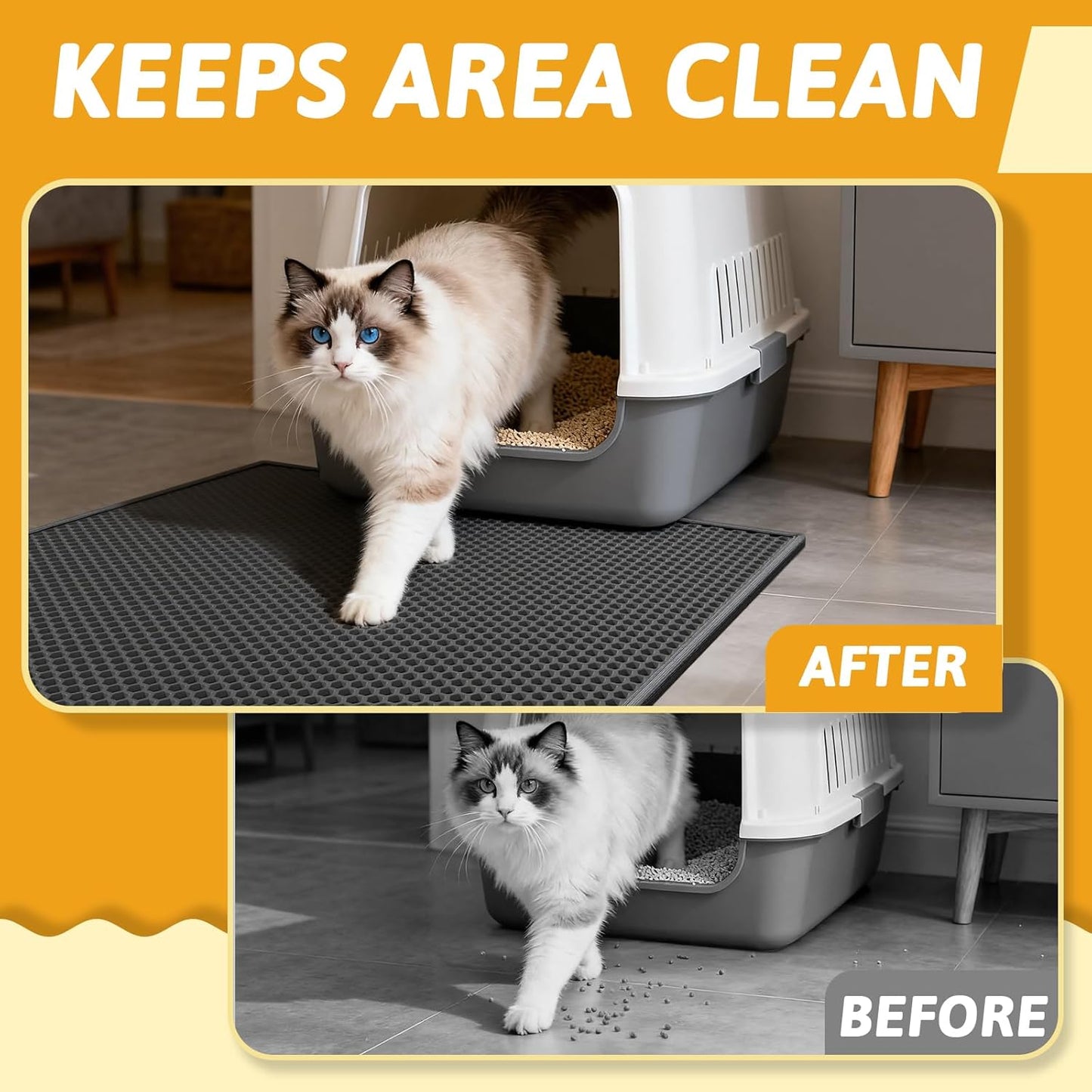 Cat Litter Mat Double Layer Waterproof Urine Proof Trapping Mat 1 Pack (Black, 30X24 Inch (Pack of 1))