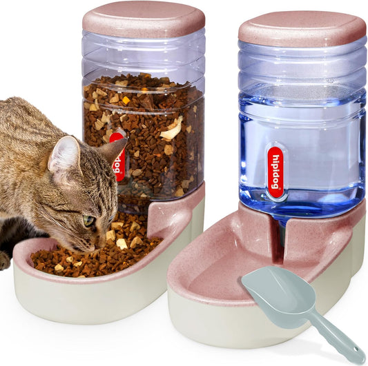 Automatic Pet Feeder Small&Medium Pets Automatic Food Feeder and Waterer Set 3.8L, Travel Supply Feeder and Water Dispenser for Dogs Cats Pets Animals (Pink)