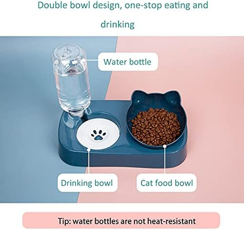 Cat Food and Water Bowl Set.Tilted Raised Cat Food Bowls for Indoor Cats,Automatic Drinking Bowl for Pets.Detachable Elevated Stand.(Pink)
