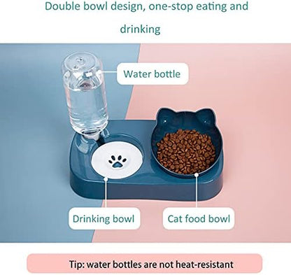 Cat Food and Water Bowl Set.Tilted Raised Cat Food Bowls for Indoor Cats,Automatic Drinking Bowl for Pets.Detachable Elevated Stand.(Pink)