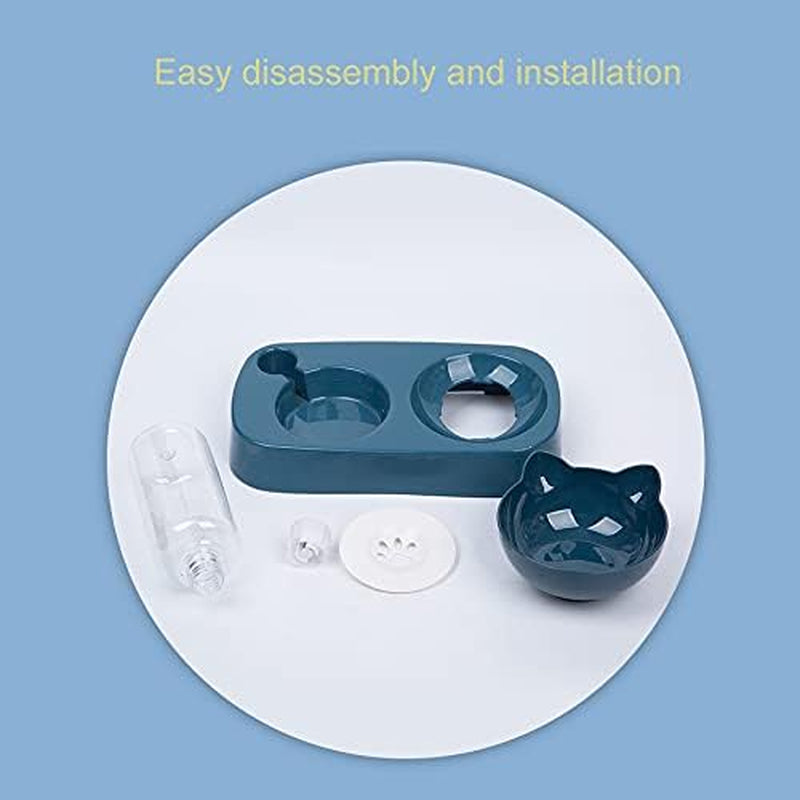 Cat Food and Water Bowl Set.Tilted Raised Cat Food Bowls for Indoor Cats,Automatic Drinking Bowl for Pets.Detachable Elevated Stand.(Pink)