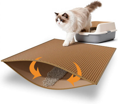 Cat Litter Mat Double Layer Waterproof Urine Proof Trapping Mat 1 Pack (30''X24'', Brown)