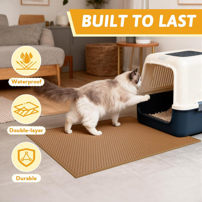Cat Litter Mat Double Layer Waterproof Urine Proof Trapping Mat 1 Pack (30''X24'', Brown)