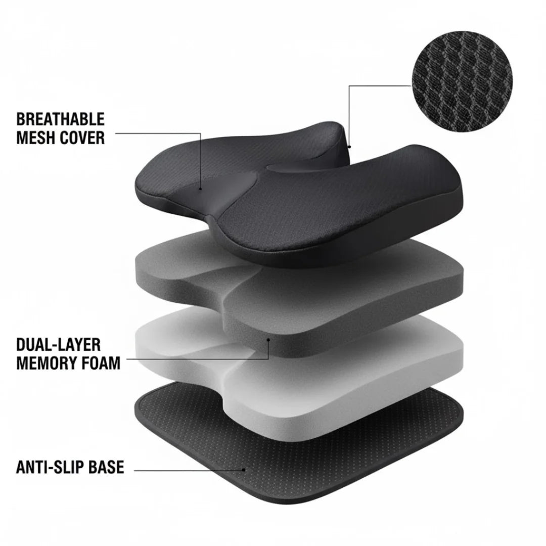 Ergonomisch Zitkussen Memory Foam Ademend Antislip Wasbaar Hoes Kantoor Auto Rolstoel 44X14Cm | Restfield
