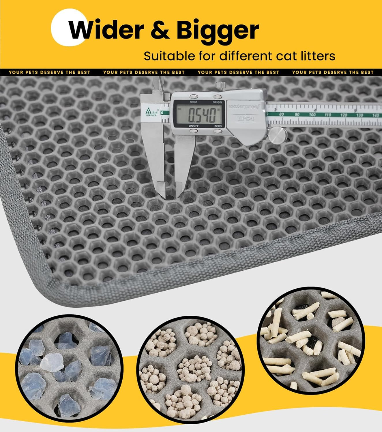 Cat Litter Trapping Mat for Small Spaces, 23.6"X14.6" Space-Saving Litter Box Floor Mat, Hexagon Grids & Anti-Leak Base, Machine Washable, Non-Slip Kitty Matt for Apartment, Gray