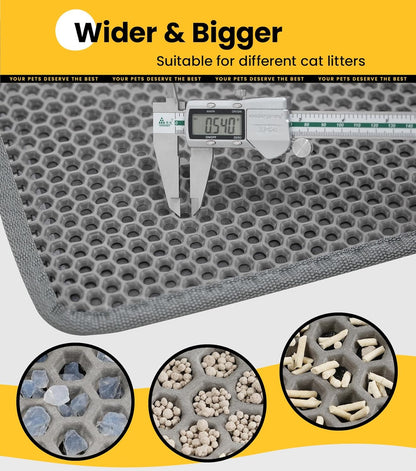 Cat Litter Trapping Mat for Small Spaces, 23.6"X14.6" Space-Saving Litter Box Floor Mat, Hexagon Grids & Anti-Leak Base, Machine Washable, Non-Slip Kitty Matt for Apartment, Gray