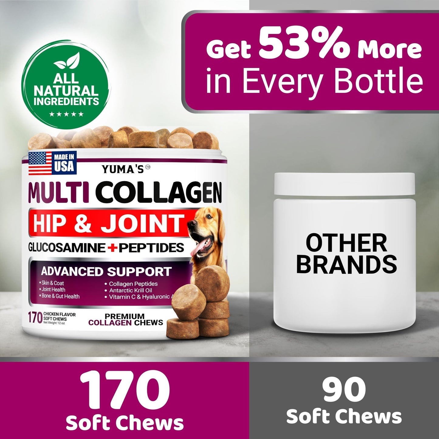 Collagen for Dogs Hip and Joint Supplement Skin and Coat 170 Soft Chews