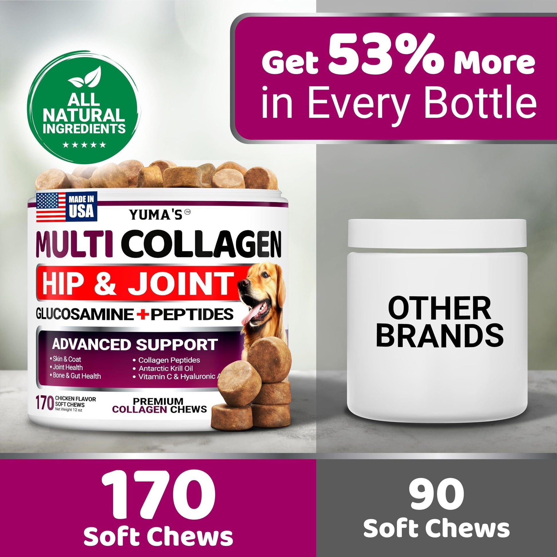 Collagen for Dogs Hip and Joint Supplement Skin and Coat 170 Soft Chews