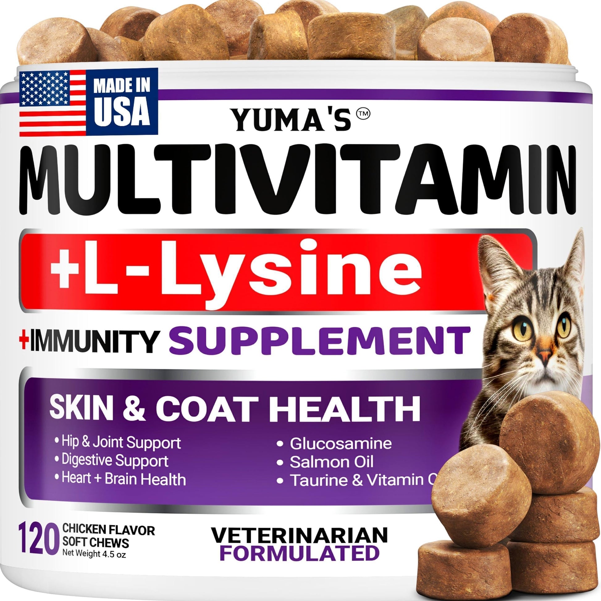 Cats Multivitamin Chewable Hip Joint Support Immune Health Skin Heart Digestion Probiotics
