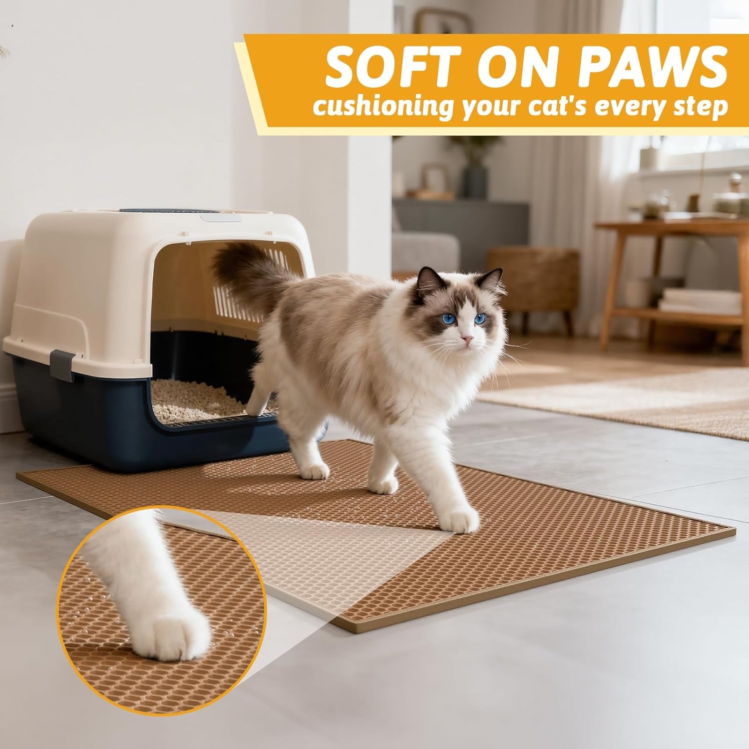 Cat Litter Mat Double Layer Waterproof Urine Proof Trapping Mat 1 Pack (30''X24'', Brown)