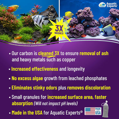 Premium Activated Carbon, Aquarium Carbon for Fish Tank Filter, Aquarium Filter Media, Granulated Charcoal for Fish Tanks, Activated Charcoal Bulk (3 Lbs with Fine Mesh Bag)