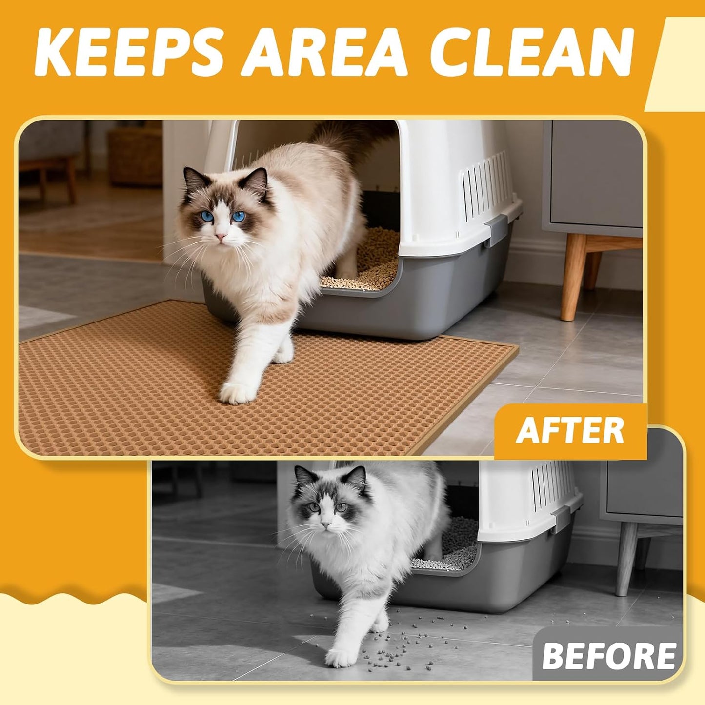 Cat Litter Mat Double Layer Waterproof Urine Proof Trapping Mat 1 Pack (30''X24'', Brown)