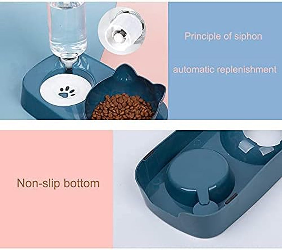 Cat Food and Water Bowl Set.Tilted Raised Cat Food Bowls for Indoor Cats,Automatic Drinking Bowl for Pets.Detachable Elevated Stand.(Pink)