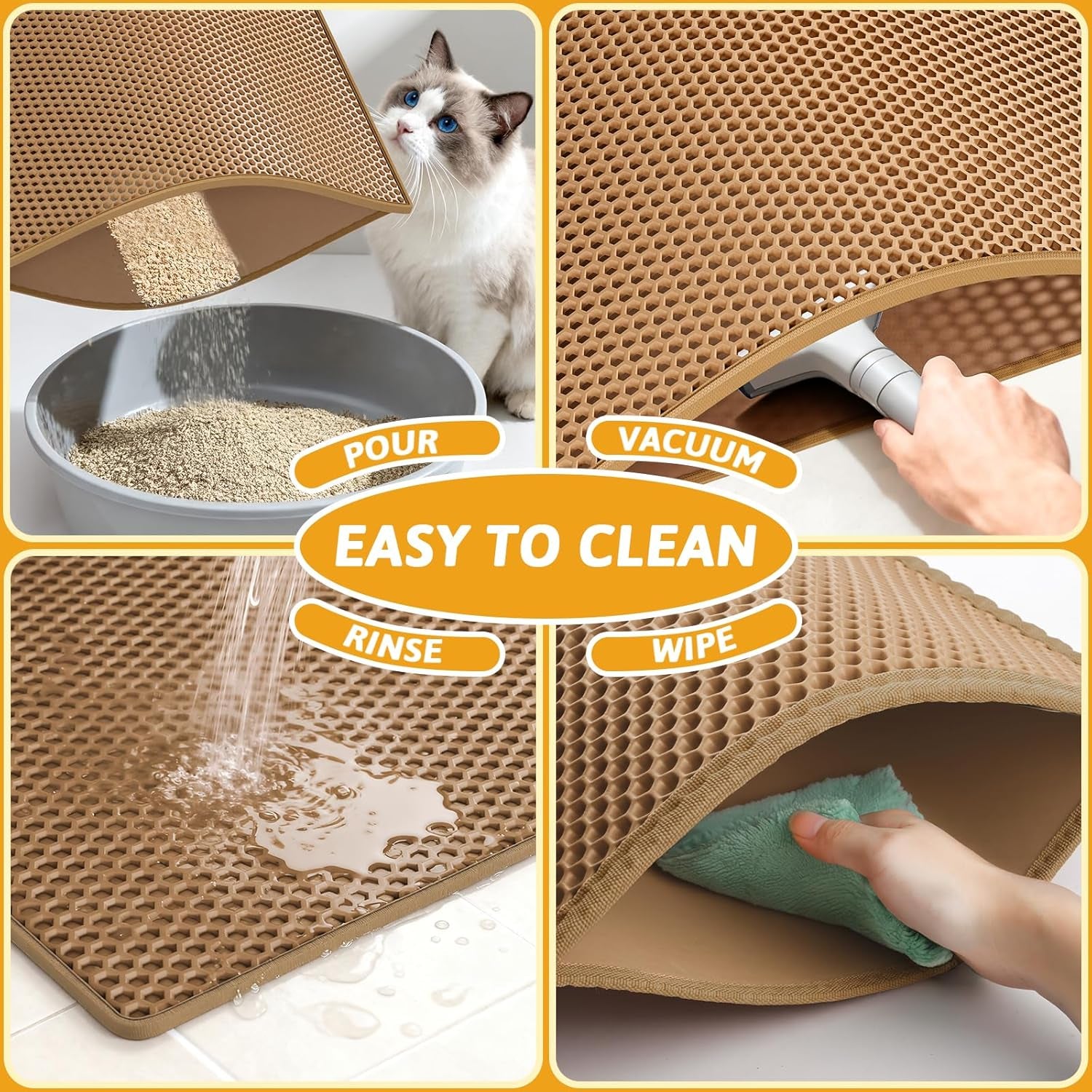 Cat Litter Mat Double Layer Waterproof Urine Proof Trapping Mat 1 Pack (30''X24'', Brown)