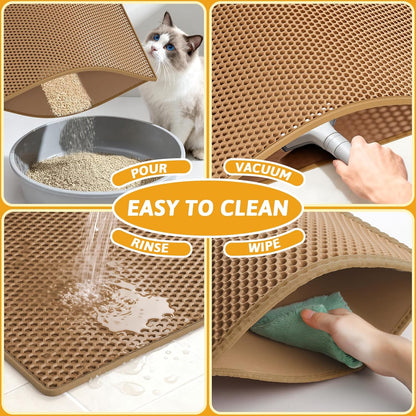 Cat Litter Mat Double Layer Waterproof Urine Proof Trapping Mat 1 Pack (30''X24'', Brown)