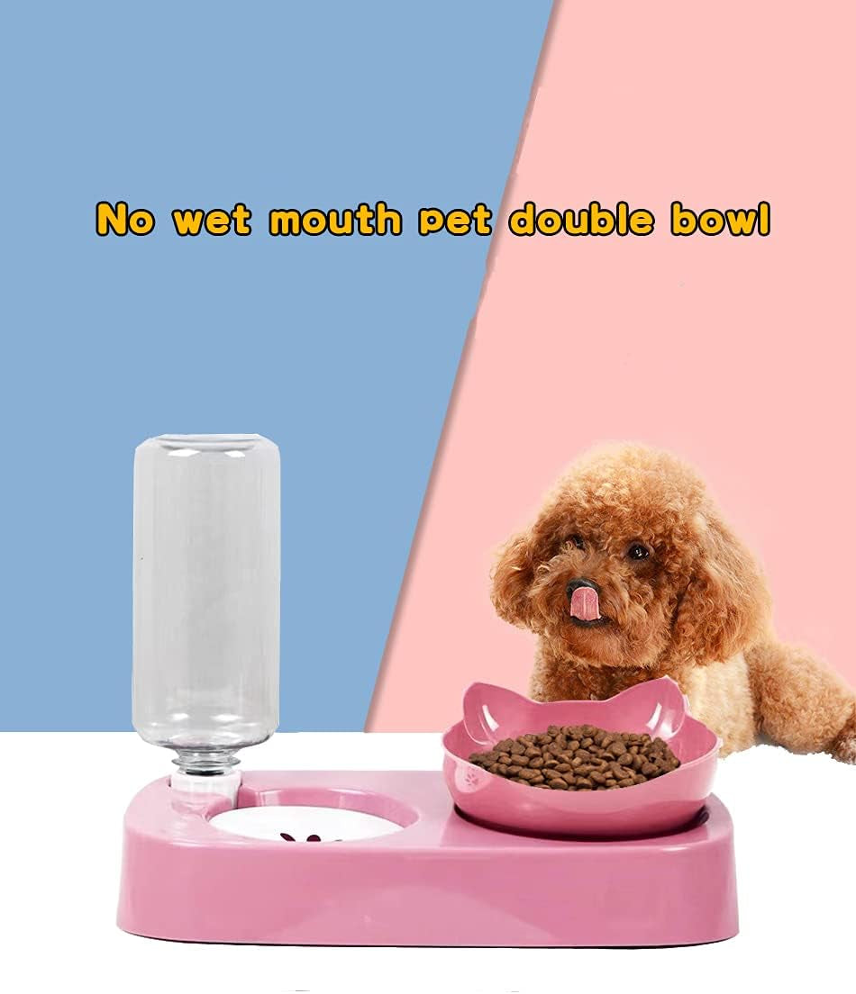 Cat Food and Water Bowl Set.Tilted Raised Cat Food Bowls for Indoor Cats,Automatic Drinking Bowl for Pets.Detachable Elevated Stand.(Pink)