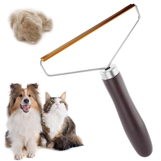 Pet Hair Remover for Furniture Cat and Dog Fur Remover Tool Reusable Lint Cleaner with Copper Teeth Cutters and Wooden Handle Metal Pet Hair Removal Tool for Carpet Portable Couch Cleaner