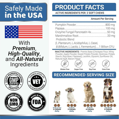 Probiotics for Dogs 170 Chews Bacon Flavor Immune Support Gut Health Chews